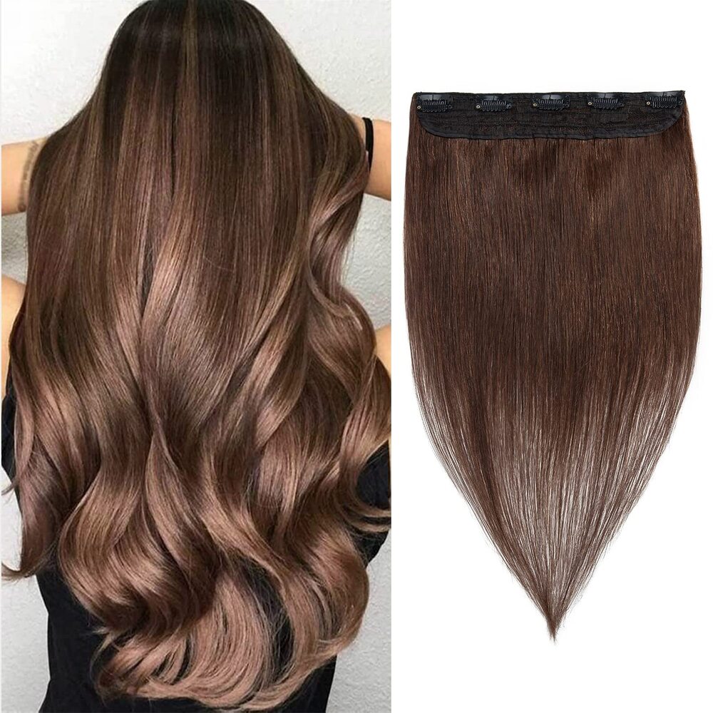 Brown Wire Halo Hair Extensions Real Human One Piece 100grams 20Inch