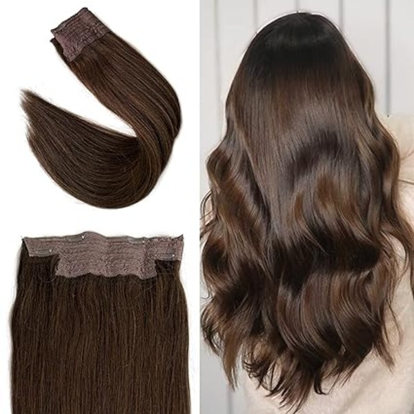 Hair Extensions Brown Real Human Hair Extensions One Piece 100grams Halo Hair 20 Inch