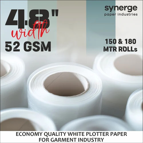 52 Gsm 48 Inch Width Garment Economy White Plotter Paper Rolls - Size: 150 M (Length)