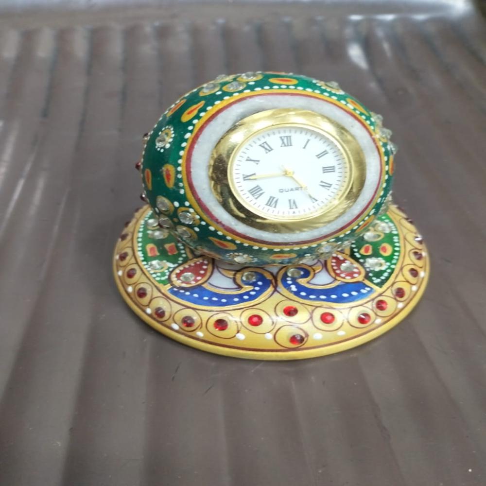 Marble Table Clock - 5x5x5 Cm Quartz Mechanism | Hand-painted Green Marble, Unique Home Decor & Gifting Showcase Piece