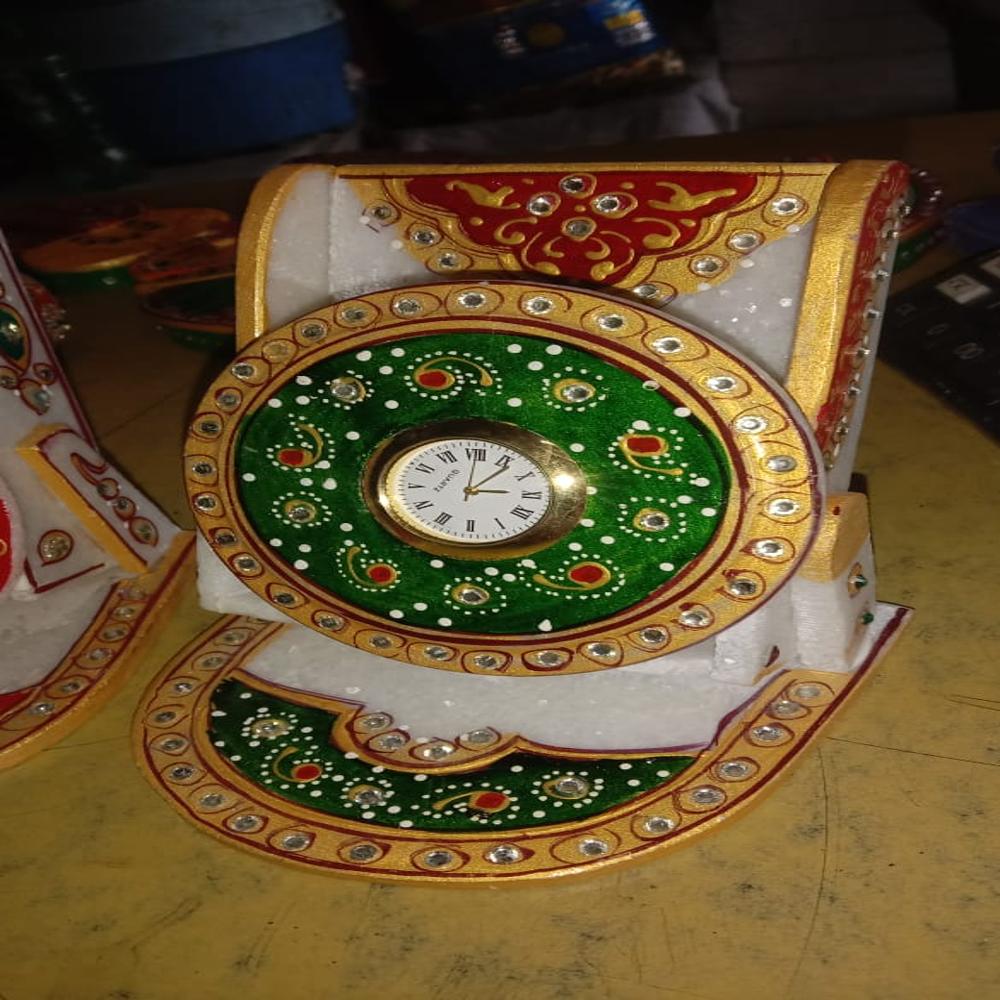 Marble Mobile Stand - 5x4x3 Inches | Handcrafted White Marble With Hand-painted Gold Accents & Stone Inlays, Ideal For Mobile Display & Home Dã©cor