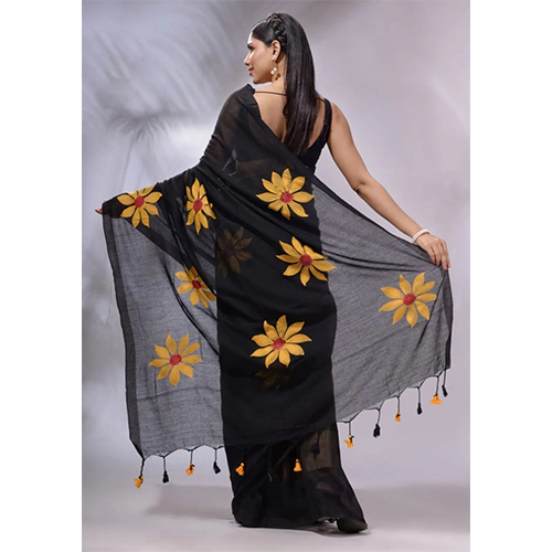 Sunflower Hand Print Sarees - Color: Multicolor