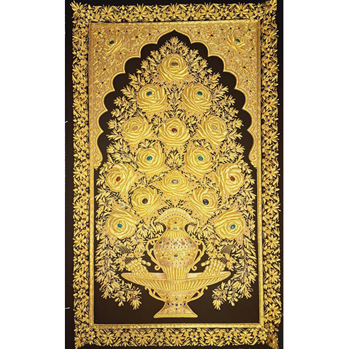 Embroidered Golden Flower Wall Decor Hanging