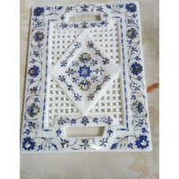 Marble Inlay Tray - Color: White And Blue