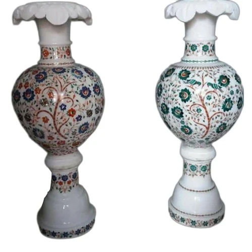 Floral Printed Marble Vase