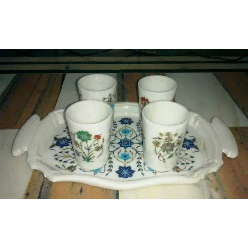 Marble Tray & Wine Glass Set