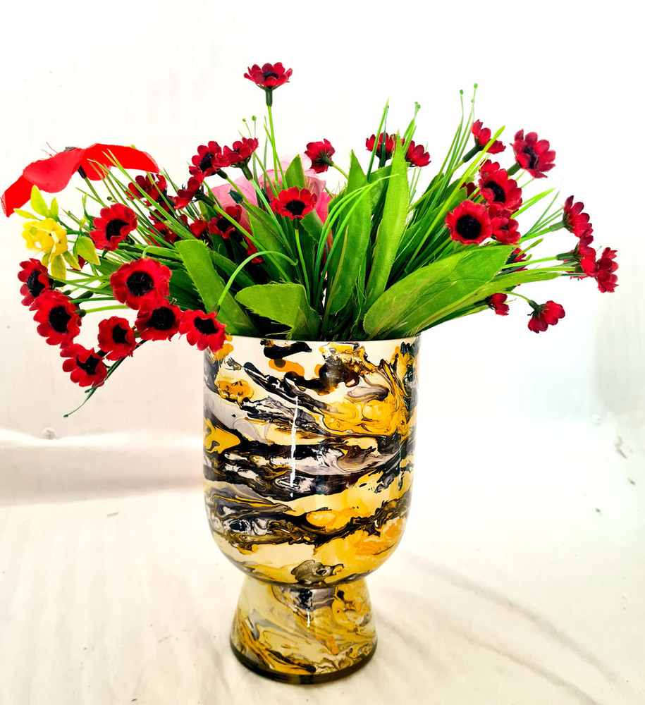 3D Flower Vase Marble Finish - 10.5 Inches, Multicolor Design | Elegant Table Light & Versatile Décor Perfect for Any Space