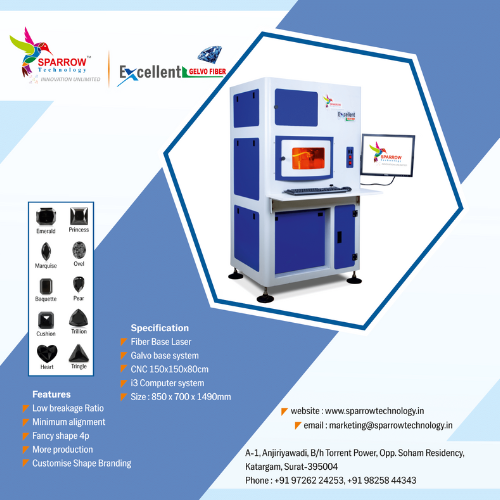 Fancy Shape Galvo Fiber Diamond Cutting Laser Machine - Dimension (L*W*H): 850 X 700 X 1490 Millimeter (Mm)