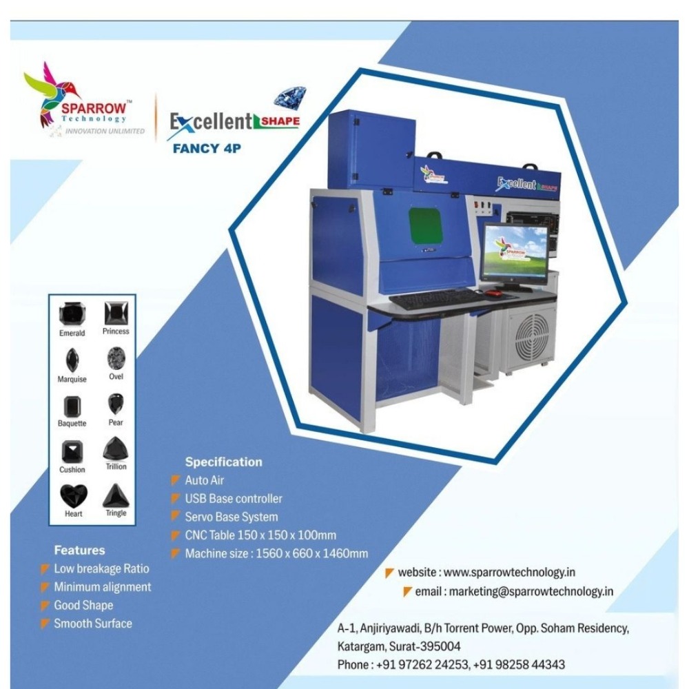 4P Fancy Shape Diamond Cutting Laser Machine - Dimension (L*W*H): 1560 X 660 X 1460 Millimeter (Mm)
