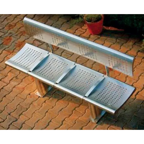 4 Seater Stainless Steel Railway Bench - Color: Silver