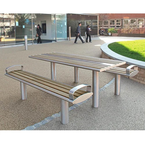 Ss Outdoor Picnic Bench With Table - Color: Silver