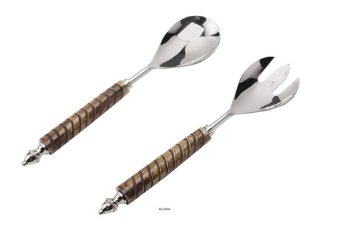 Salad Server - Stainless Steel, Small to Large Sizes, Silver and Brown Colors - Standard Design, Polished Finish, Oval Shape