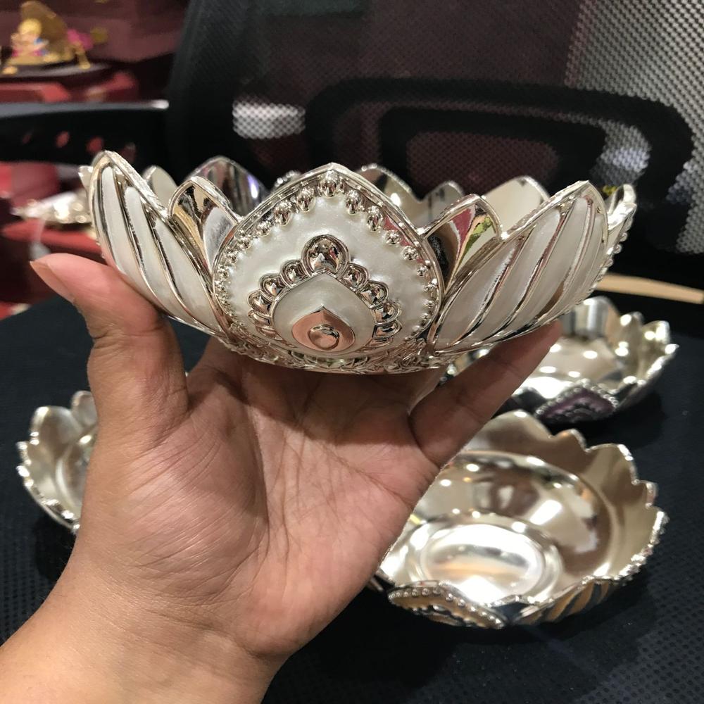 silver plated enamel louts bowl 