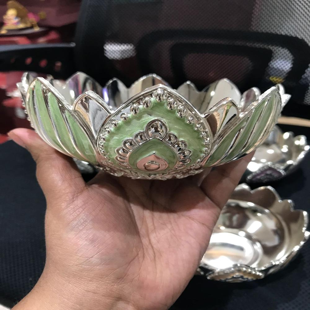 silver plated enamel louts bowl 