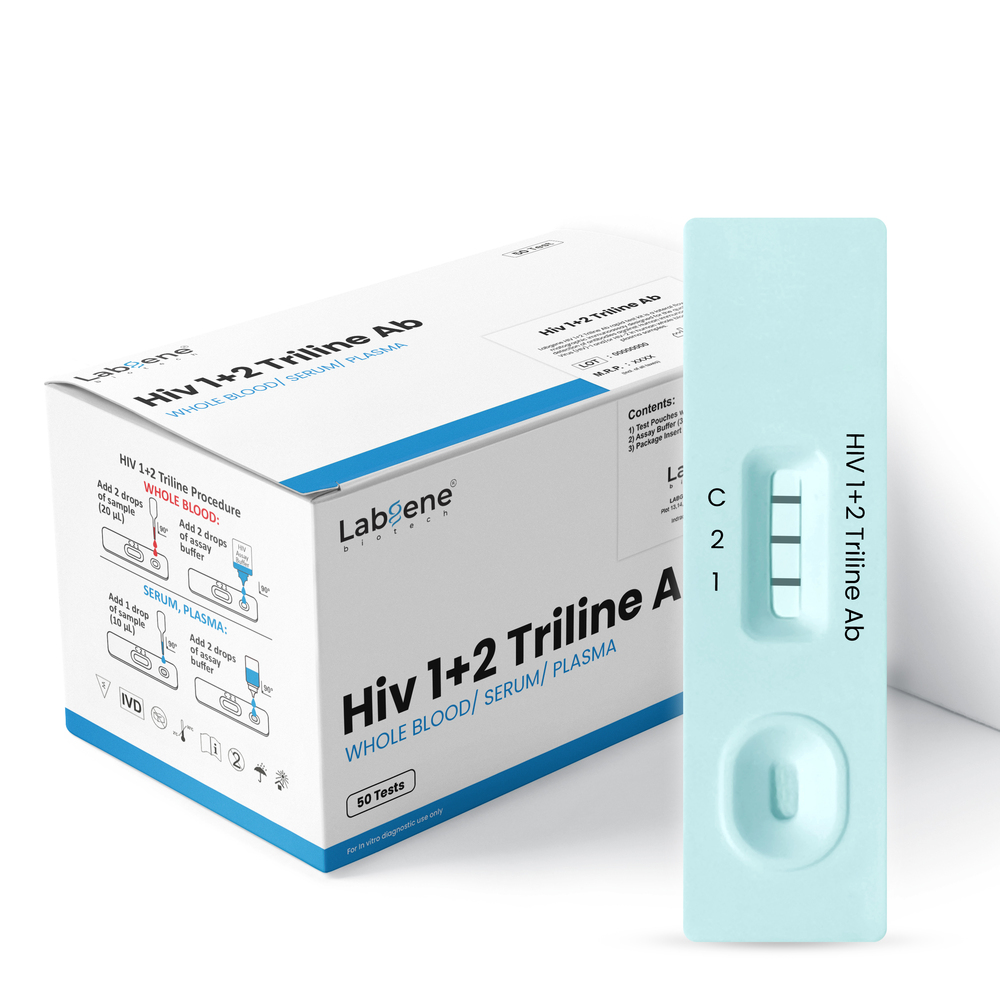 Labgene HIV 1+2 Triline Rapid Test Kit | Accurate Antibody Detection in Blood, Serum & Plasma | 50 Tests/Box