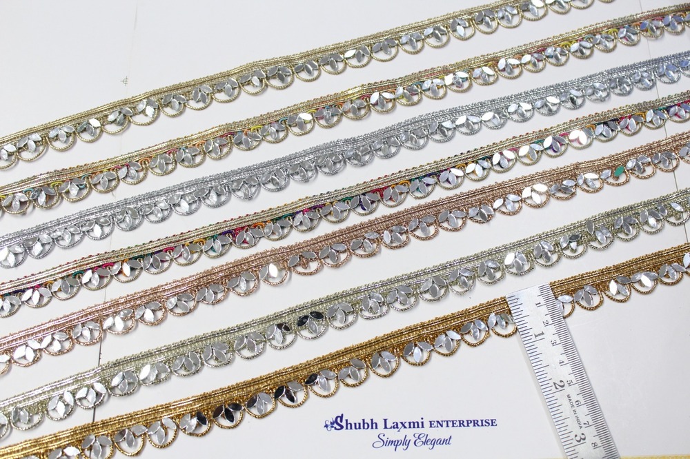 Multi Colour Mirror Wrok Lace - Decoration Material: Stones