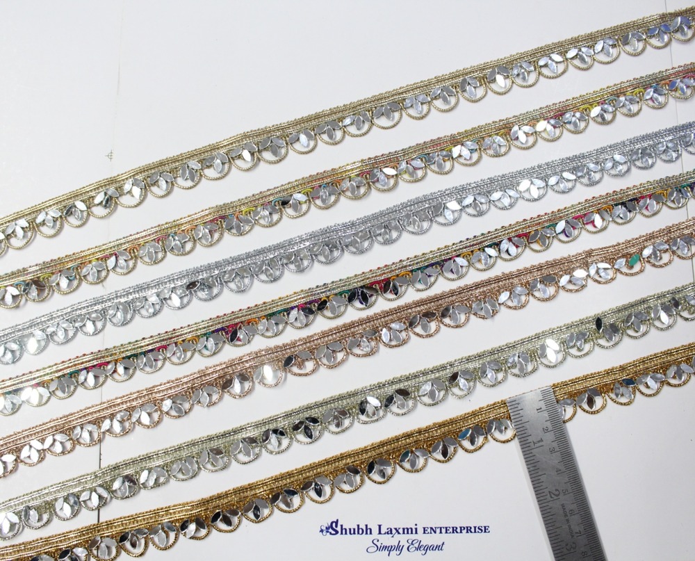 Multi Colour Mirror Wrok Lace - Decoration Material: Stones