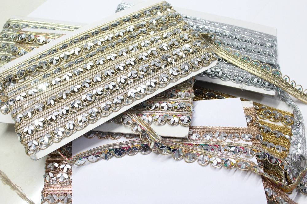 Multi Colour Mirror Wrok Lace - Decoration Material: Stones