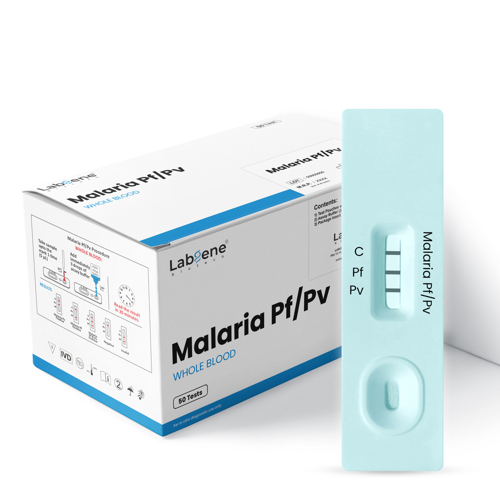 Labgene Malaria Pf/Pv Rapid Test Kit | Accurate Antibody Detection in Blood, Serum & Plasma | 50Tests/Box