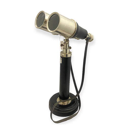 Wood Brass Binocular On Stand - Color: Black