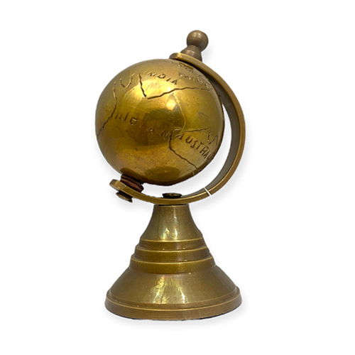 Hand Engraved Brass Globe - Color: Golden