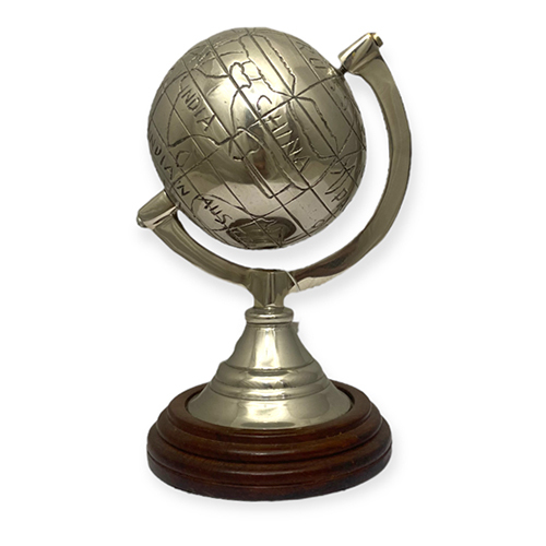 Hand Engraved Brass Globe - Color: Silver