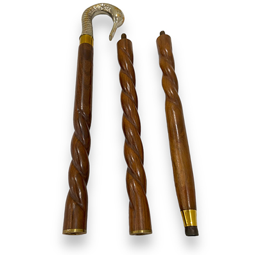 Embossed Swan Handle Walking Stick - Color: Brown