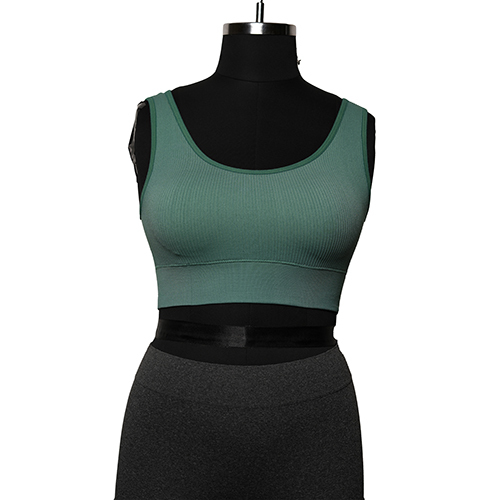 Ladies  Green Seamless Ribbed Crop Top - Color: Different Available