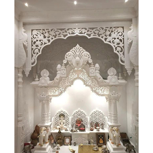 God Vishnu Marble Designer Mandir - Color: White