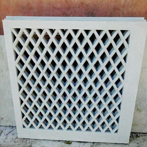 Square White Marble Designer Jali For Temple
