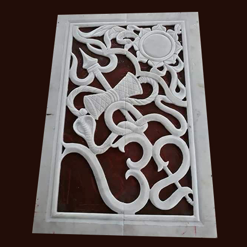 Om Shape White Marble Designer Jali For Temple