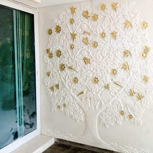 White Marble Designer Tree Wall Panel For Temple