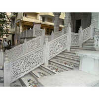 White Marble Designer Stairs For Temple - Features: Non Slip