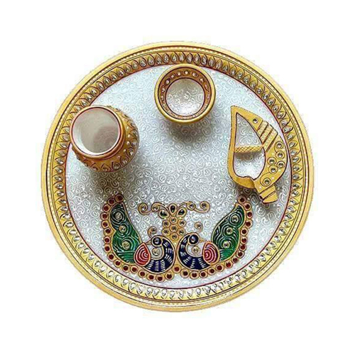God Dining Marble Thali Set - Color: Multi Colour