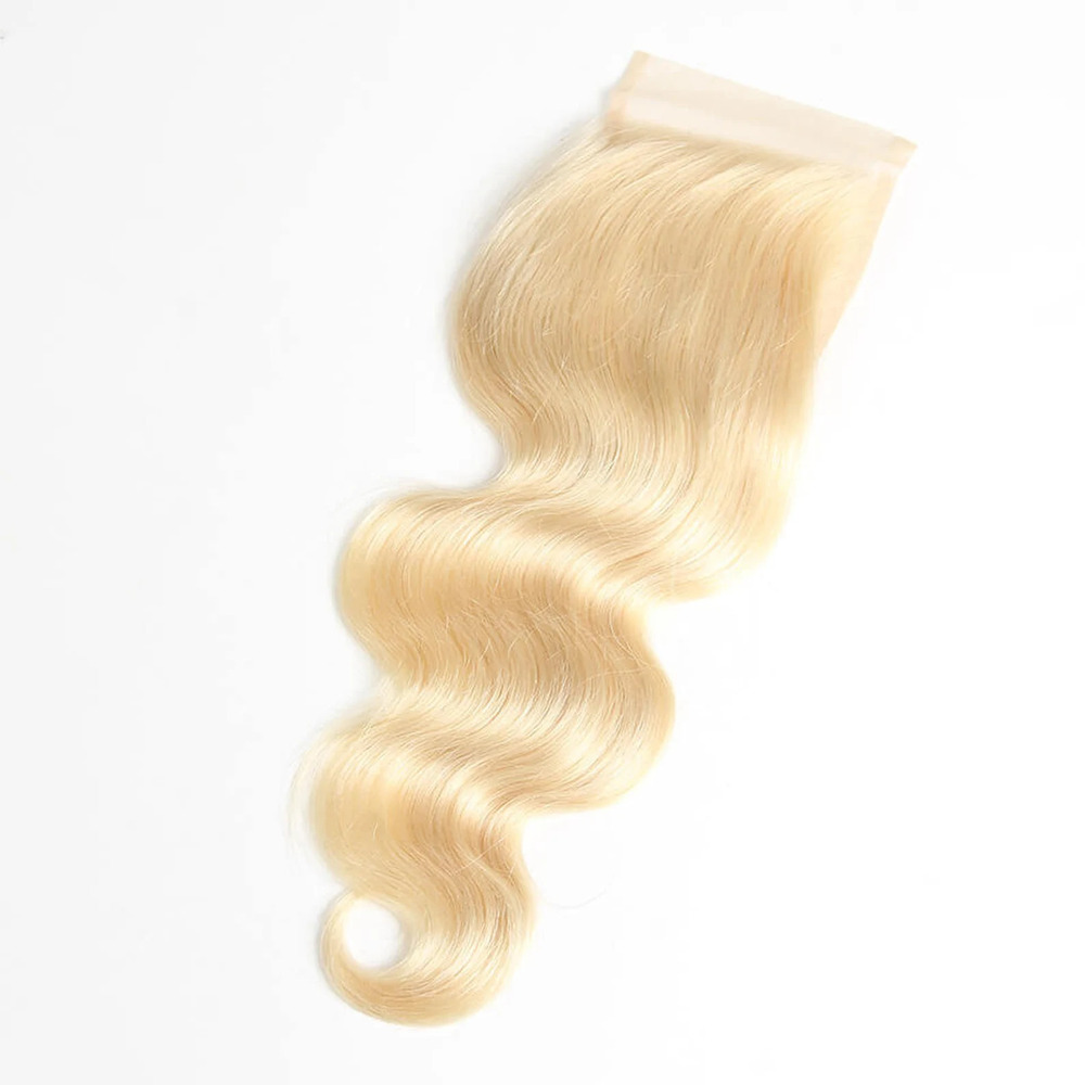 Blonde 4x4 Swiss Lace Closure With Free Part Sew In Human Hair Extension