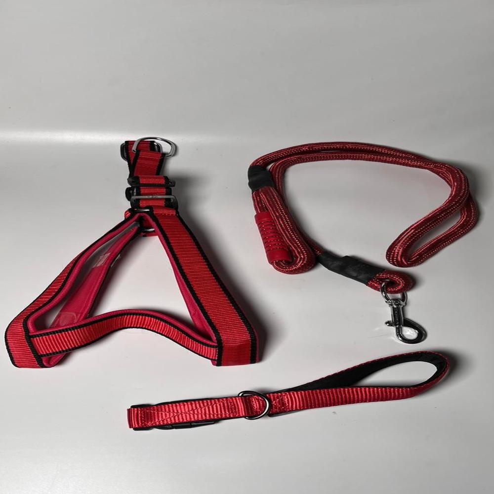 Textrades Associates Dog Harness, Leash and Collar Set, Adjustable, Red