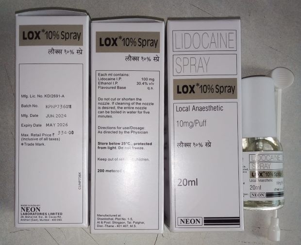 Lox 10% Spray 20ml - Lidocaine Spray | Suitable For Pain Relief, Fast-acting Formula, Convenient 20ml Vial Packaging