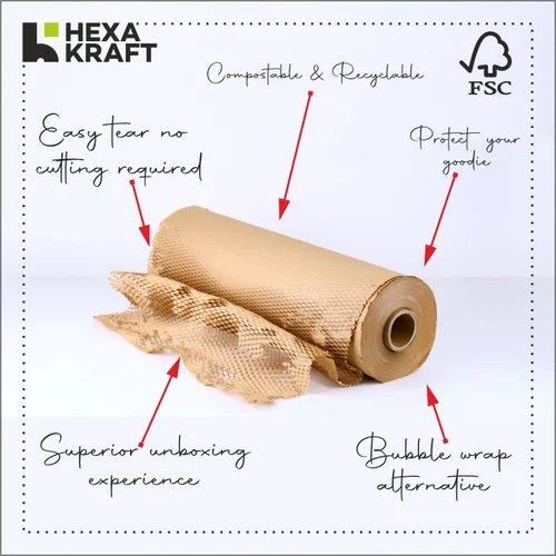250 Meters HexaKraft Honeycomb Paper Bubble Wrap Rolls