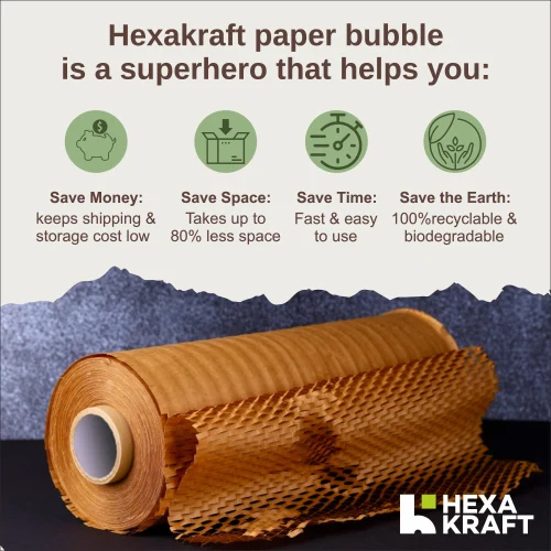 50 Meters Hexakraft Honeycomb Paper Core Bubble Wrap Rolls - Color: Brown