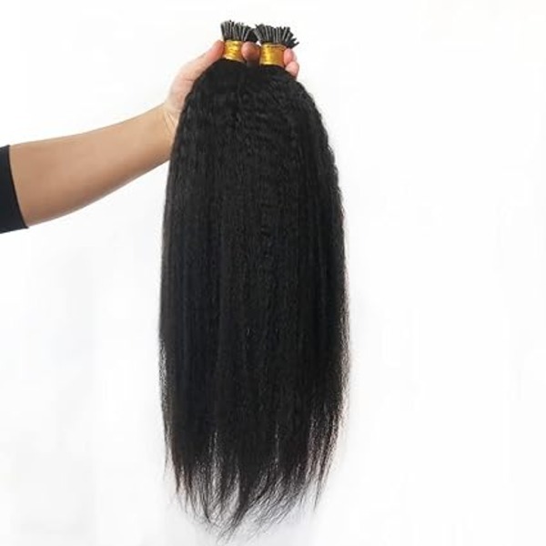 Brazilian Straight I Tip Extension Pure Colored Human Pre Bonded Extensions 1g/s 100Strand I Tip Microlink For Women (24inch, Natural color)