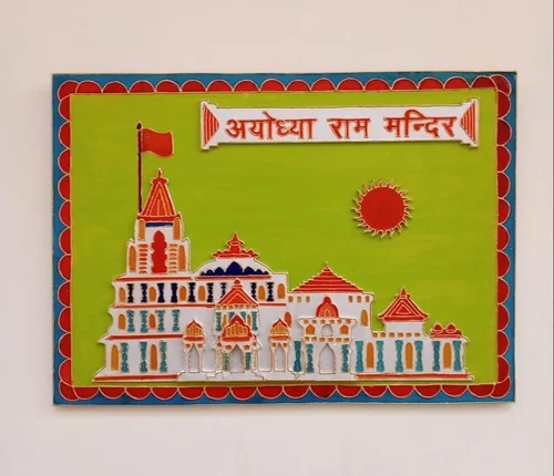 Mdf Lippan Art Ayodhya Raam Mandir Wall Decor - Color: Multicolor