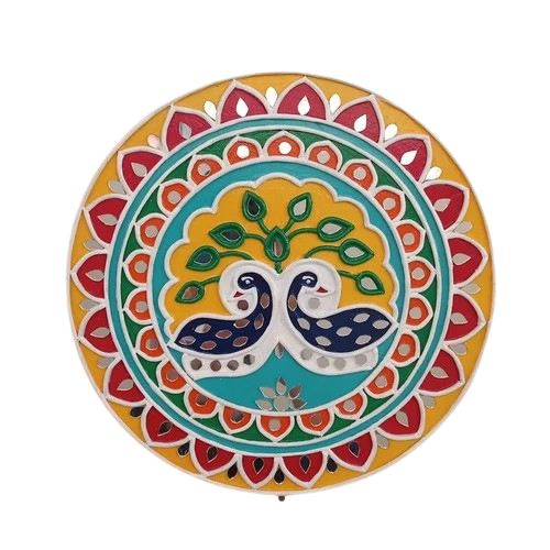 10Inch Round Mdf Mayur Lippan Wall Art - Color: Multicolor