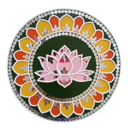 10 Inch Round Lotus Lippan Handmade Painting - Design Type: Standard