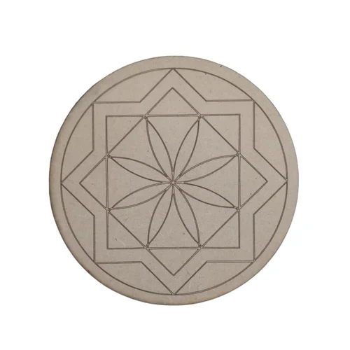 6Inch Floral Design Pre Marked Round Mdf Base - Color: Brown