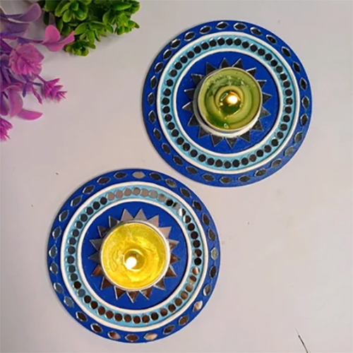 Lippan Art Tea Light Holder - Color: Blue