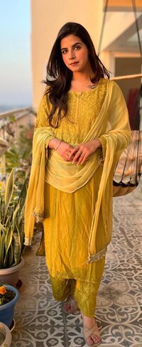 Women Chiffon Kurti Set - Color: Yellow