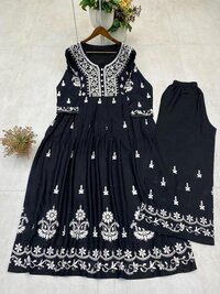 SUMMER RUNNING WEAR SPECIAL TRENDING KURTA PLAZZO SET WITH  EMBROIDERY THREAD WORK