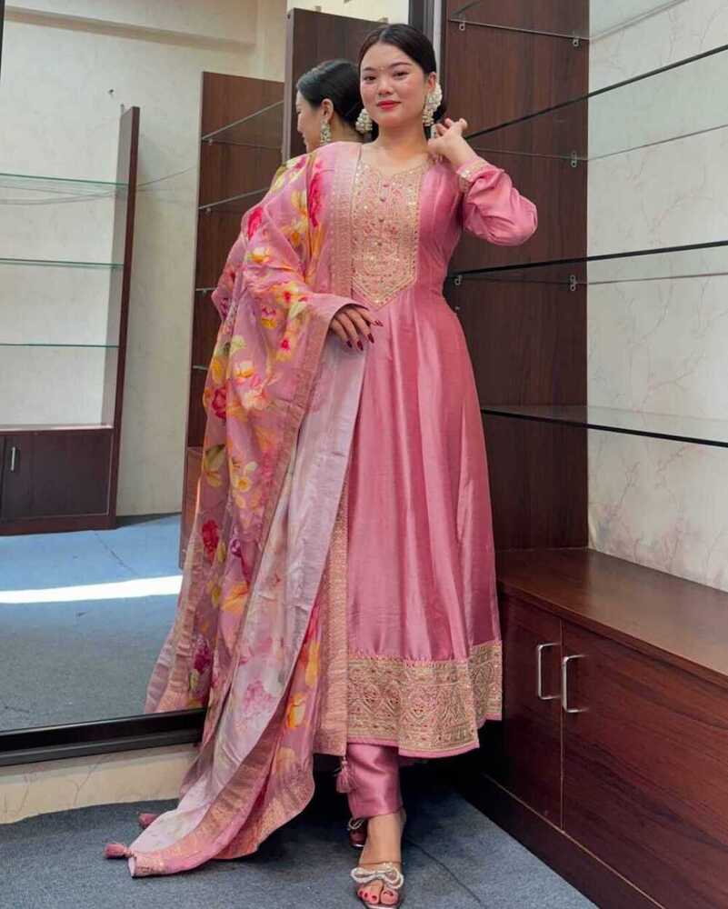 Anarkali Flared Kurti Pant Dupatta Set