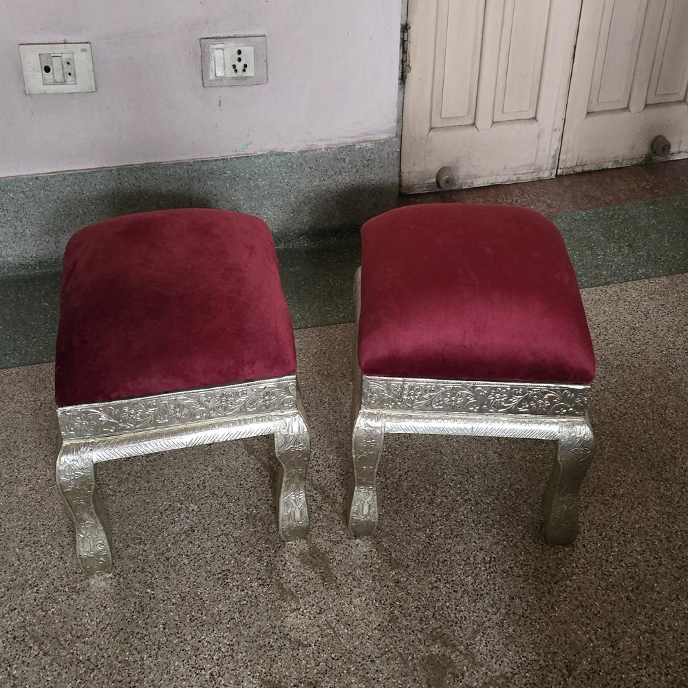 Antique White Metal Stool