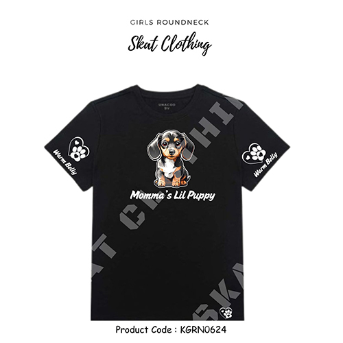 Girls Round Neck T-Shirt Casual - Color: Black
